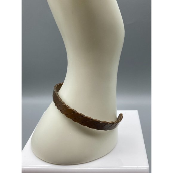 Vintage Genuine Copper Cuff Bracelet, Smooth Flattened Braid Twist Skinny - Picture 4 of 6